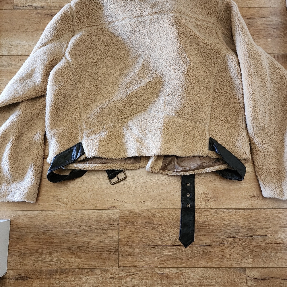 $398 NWT POLO RALPH LAUREN Women's XXL Moto Sherpa Fleece Jacket Leather Trim - Picture 12 of 13